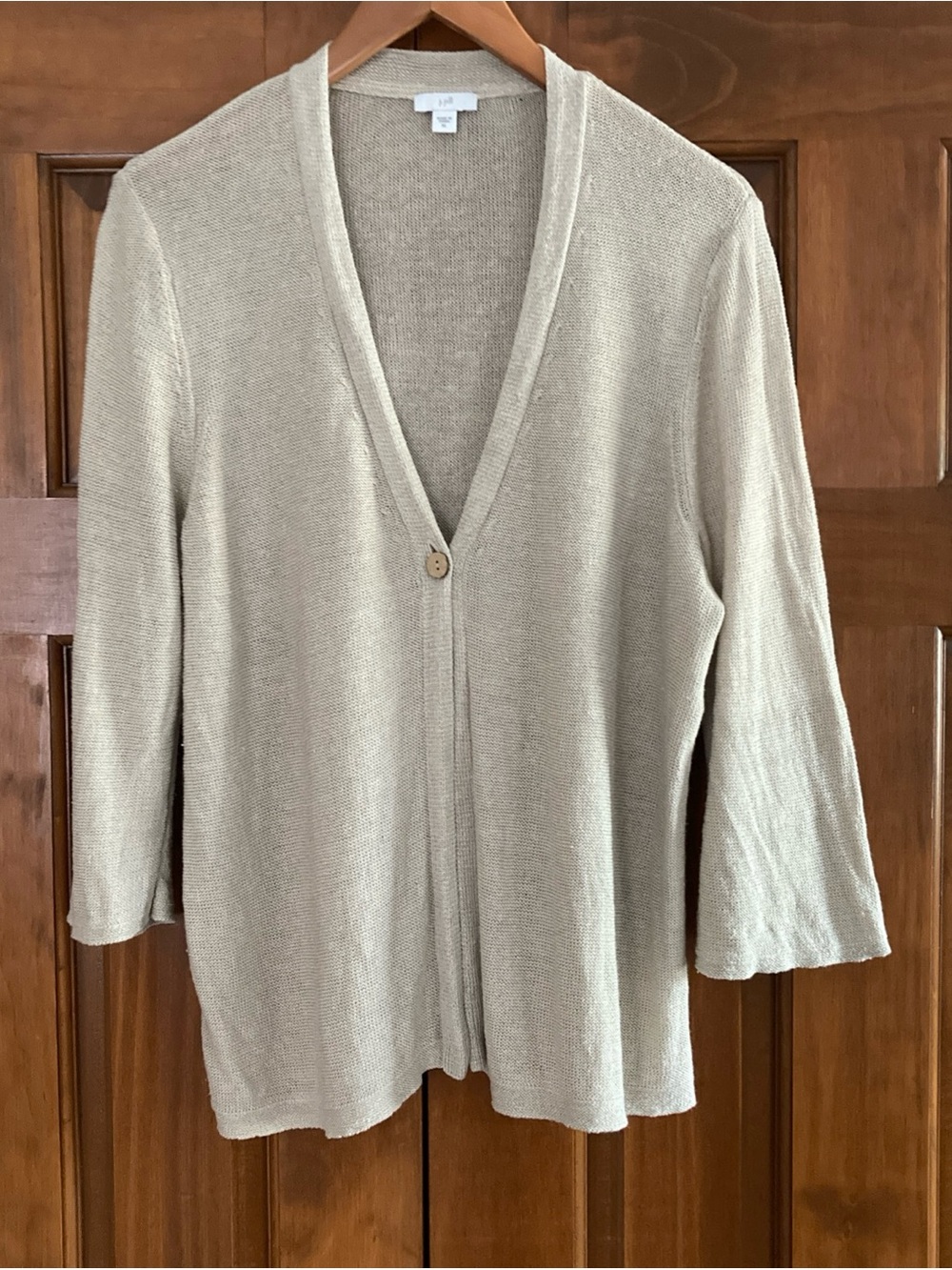 J. Jill Beige V-Neck Single-Button 3/4 sleeves Cardigan linen blend women’s XL